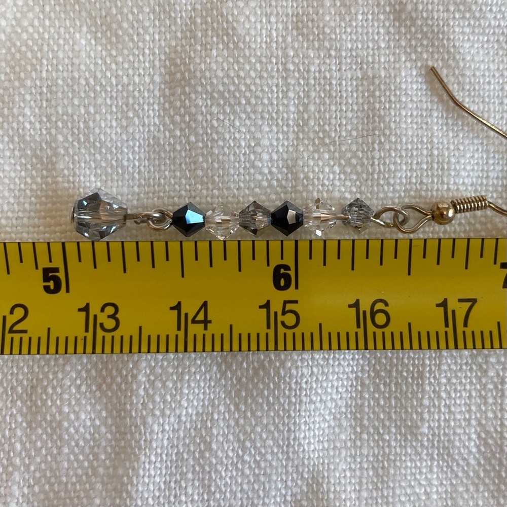 HAND CRAFTED Dazzle EARRINGS Silver & Black Czech Crystal Bi-cones Dangle NWT - Picture 7 of 9